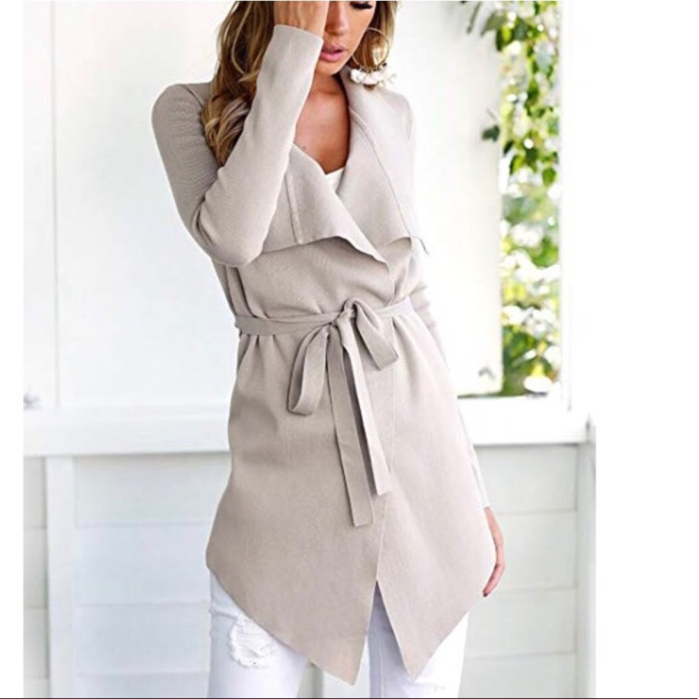 Gray belted trench coat